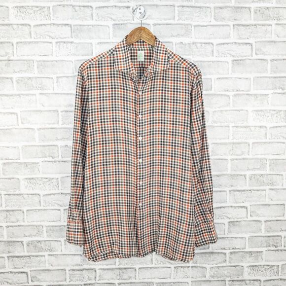 Finamore Napoli Men's Cotton button up Shirt multi color gingham check sz XL - Picture 1 of 7